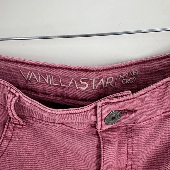 Vanilla Star Juniors burgundy Mid Rise Crop Jeans -13 - Picture 2 of 8
